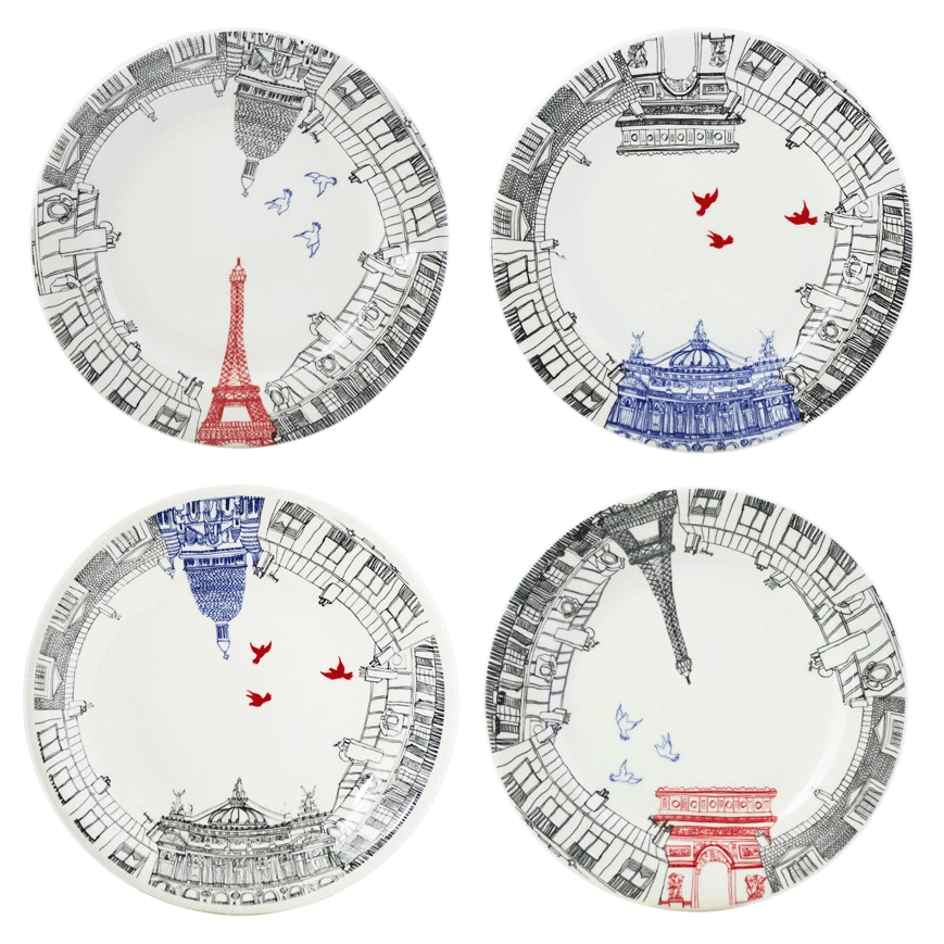 Тарелка десертная Gien Ca CEst Paris 22 см, Белый, Разноцветный,  Набор 4 шт.