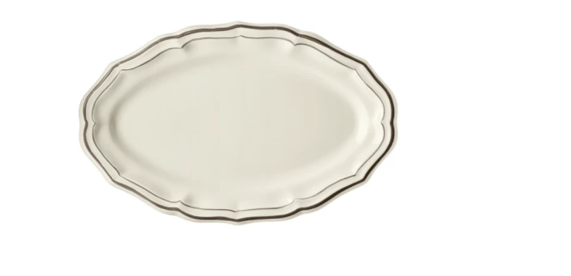 Блюдо овальное Gien Les Filets Taupe 41х26,2 см, Белый, Серо-коричневый
