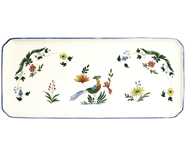 Блюдо прямоугольное Gien Oiseaux de Paradis 38х14,5 см, Белый, Разноцветный