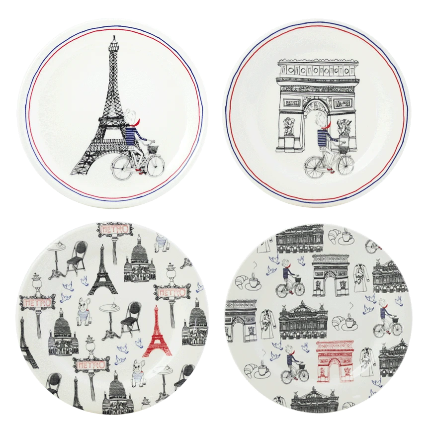 Тарелка для канапе Gien Ca CEst Paris 16,5 см, Белый, Разноцветный,  Набор 4 шт.