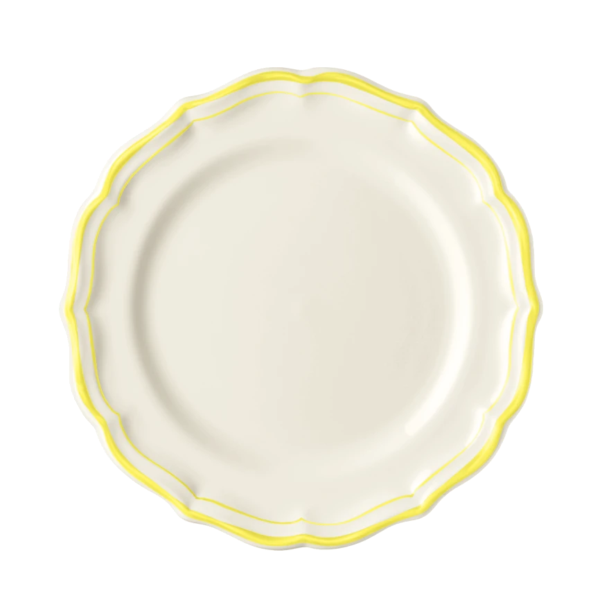 Тарелка десертная Gien Les Filets Jaune Citron 23,2 см,  Белый, Желтый,  Набор 4 шт.