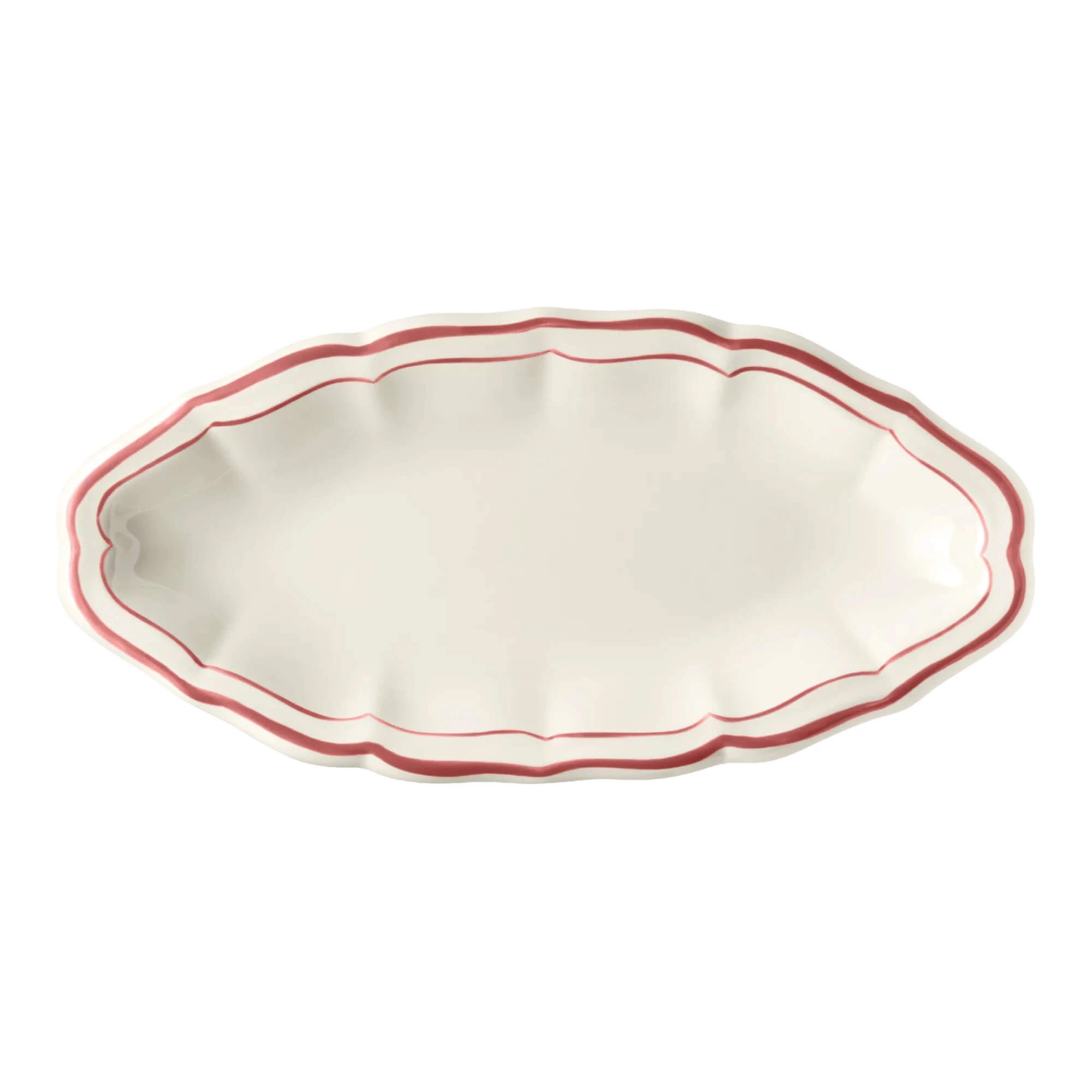 Блюдо овальное Gien Les Filets Corail 26,5х13,2 см, Белый, Коралловый