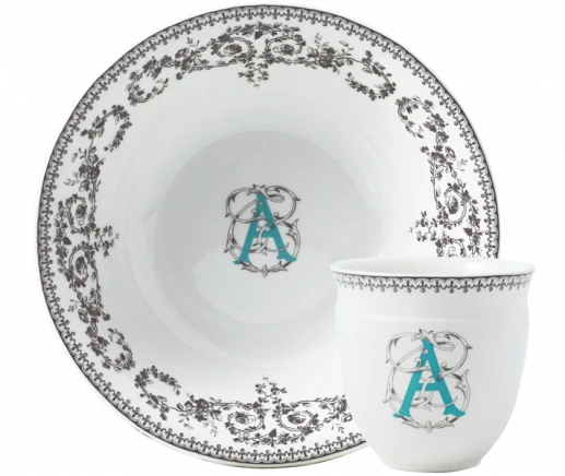 Набор тарелка с кружкой. Монограмма "E" Gien Mon Premier Gien Monogramme, Белый, Разноцветный