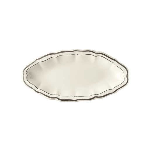 Блюдо овальное Gien Les Filets Taupe 26,5х13,2 см, Белый, Серо-коричневый