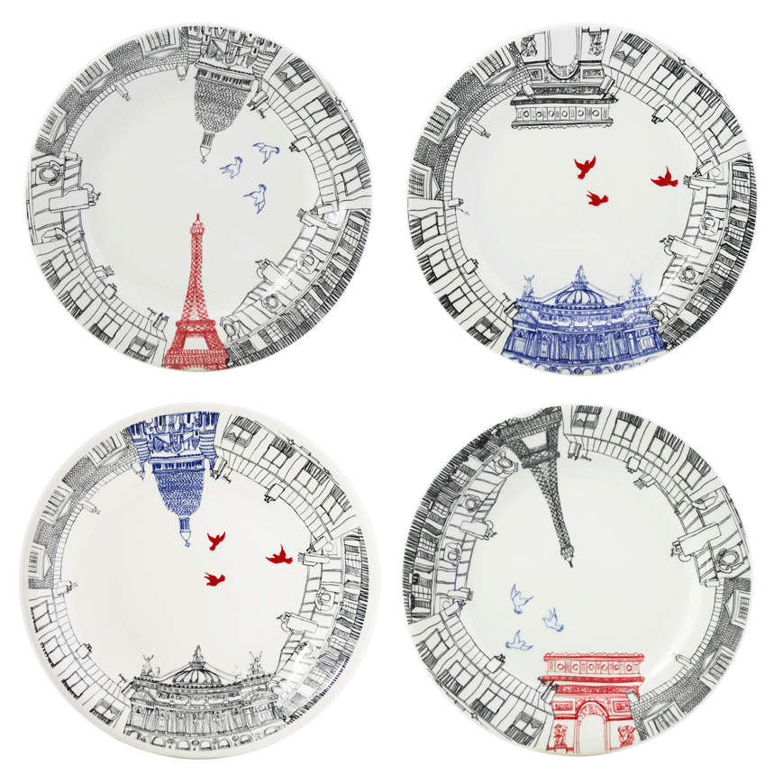 Тарелка десертная Gien Ca CEst Paris 22 см, Белый, Разноцветный,  Набор 4 шт.