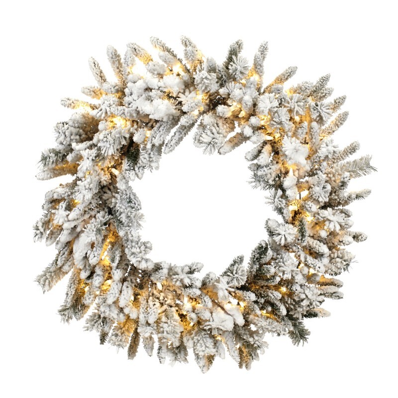 Венок новогодний заснеженный Goodwill 91 см, 100 led, Белый, Зеленый