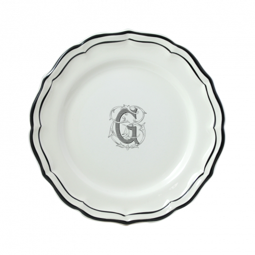Тарелка десертная Gien Filet Monogramme Manganese G 23,2 см, Белый, Черный