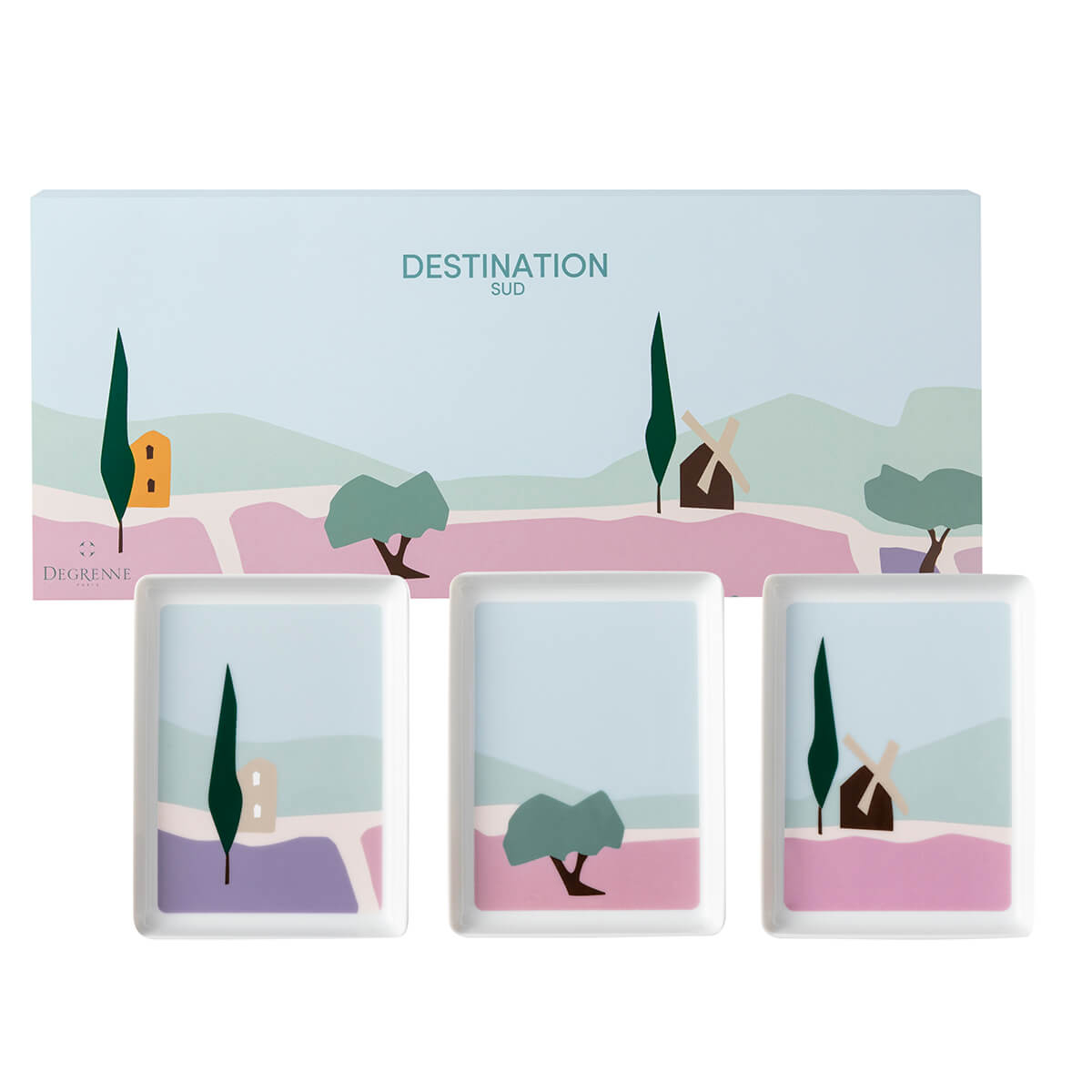 Тарелка прямоугольная сервировочная Degrenne Destination Sud 16х12 см, Разноцветный, Набор 3 шт.