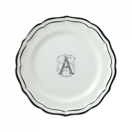 Тарелка десертная Gien Filet Monogramme Manganese A 23,2 см, Белый, Черный