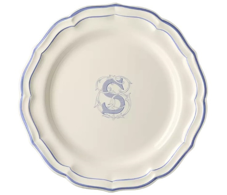 Тарелка обеденная Gien Filet Monogramme Bleu S 26 см, Синий