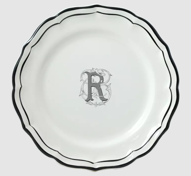 Тарелка десертная Gien Filet Monogramme Manganese R 23,2 см, Белый, Черный