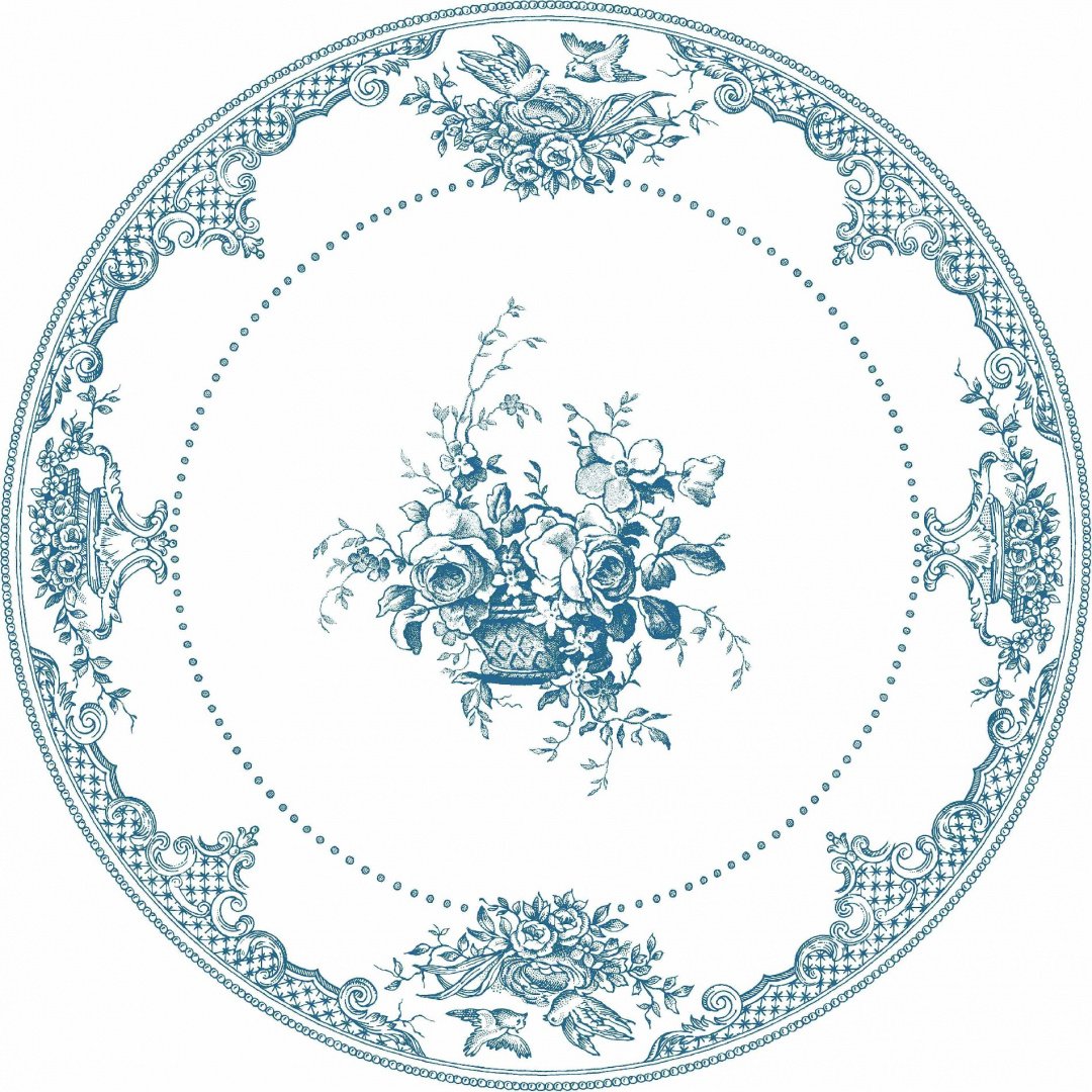 Тарелка десертная Gien Les Depareillees Bleu Fleurs 23,2 см, Белый, Синий,  Набор 4 шт.