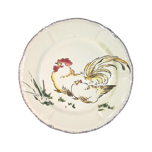 Тарелка десертная Gien Grands Oiseaux Петух/Курица 23,2 см, Белый, Разноцветный