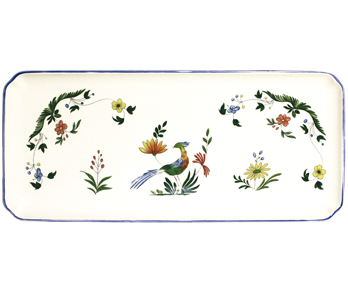 Блюдо прямоугольное Gien Oiseaux de Paradis 38х14,5 см, Белый, Разноцветный