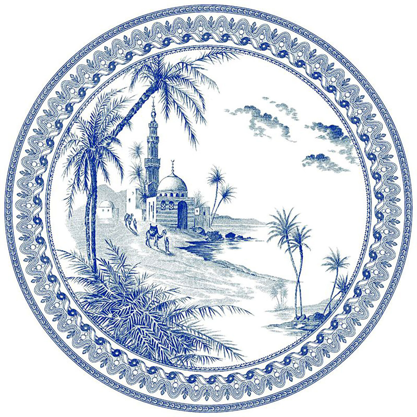 Тарелка обеденная Gien Les Depareillees Bleu Vue Orient 27,4 см, Белый, Синий,  Набор 4 шт.