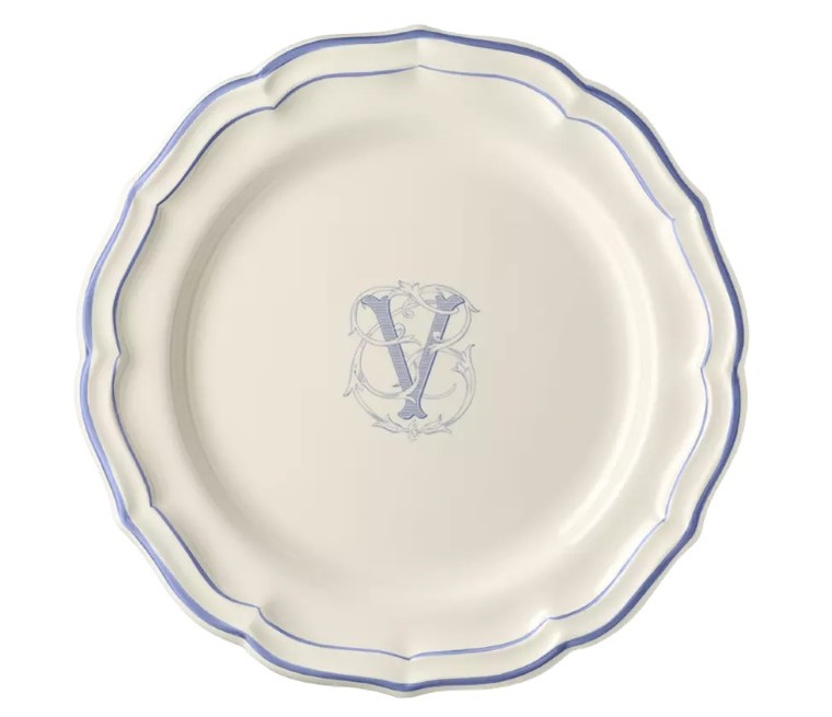 Тарелка обеденная Gien Filet Monogramme Bleu V 26 см, Синий