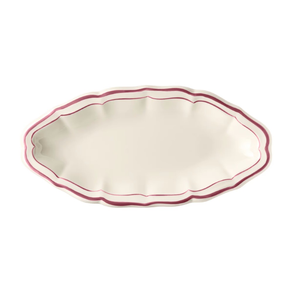 Блюдо овальное Gien Les Filets Pivoines 26,5х13 см, Белый, Пион