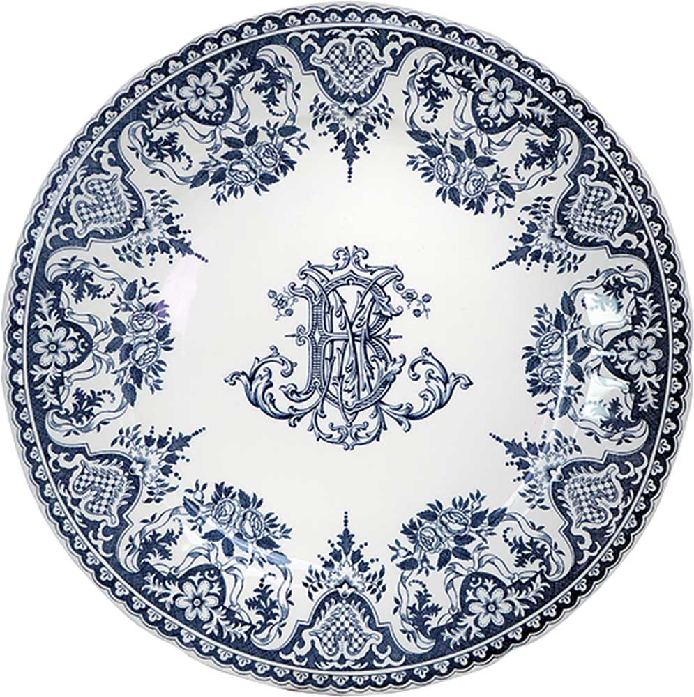 Тарелка обеденная Gien Les Depareillees Bleu Monogramme 27,4 см, Синий,  Набор 4 шт.
