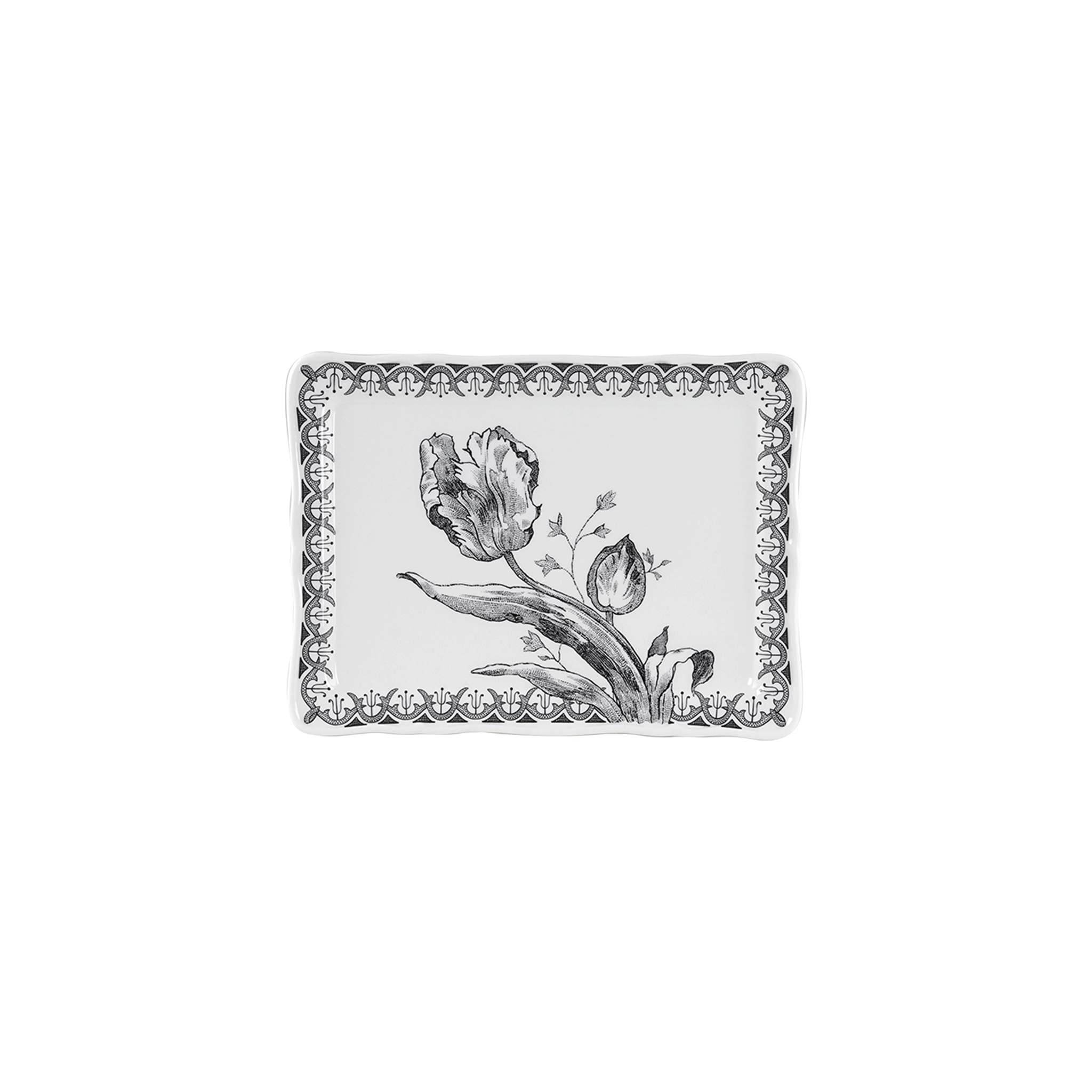 Блюдо прямоугольное для масла Gien Tulipes Noires 17,8х13,5 см, Белый, Черный