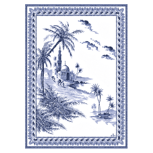 Полотенце Gien Les Depareillees Bleu Vue Orient 50х70 см, Белый, Синий, Хлопок, Набор 2 шт.
