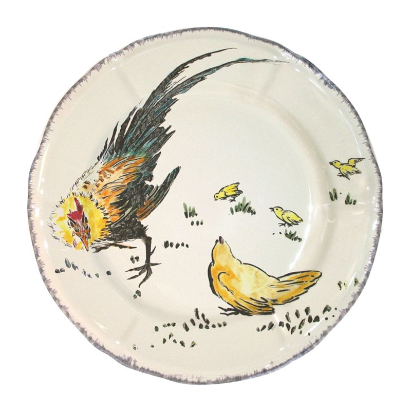 Тарелка десертная Gien Grands Oiseaux Курица/Петух 23,2 см, Белый, Разноцветный