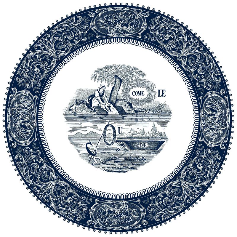 Тарелка обеденная Gien Les Depareillees Bleu Rebus 27,4 см, Синий, Набор 4 шт.
