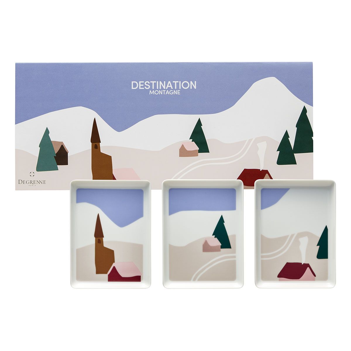Набор из 3-х тарелок прямоугольных Degrenne Destination Montagne 16х12 см, Белый, Синий