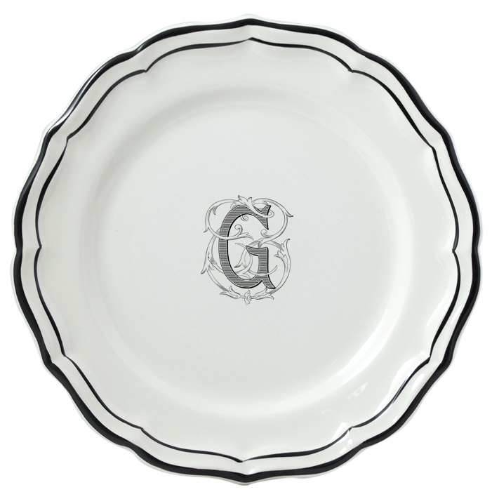 Тарелка десертная Gien Filet Monogramme Manganese K 23,2 см, Белый, Черный,  Набор 6 шт.
