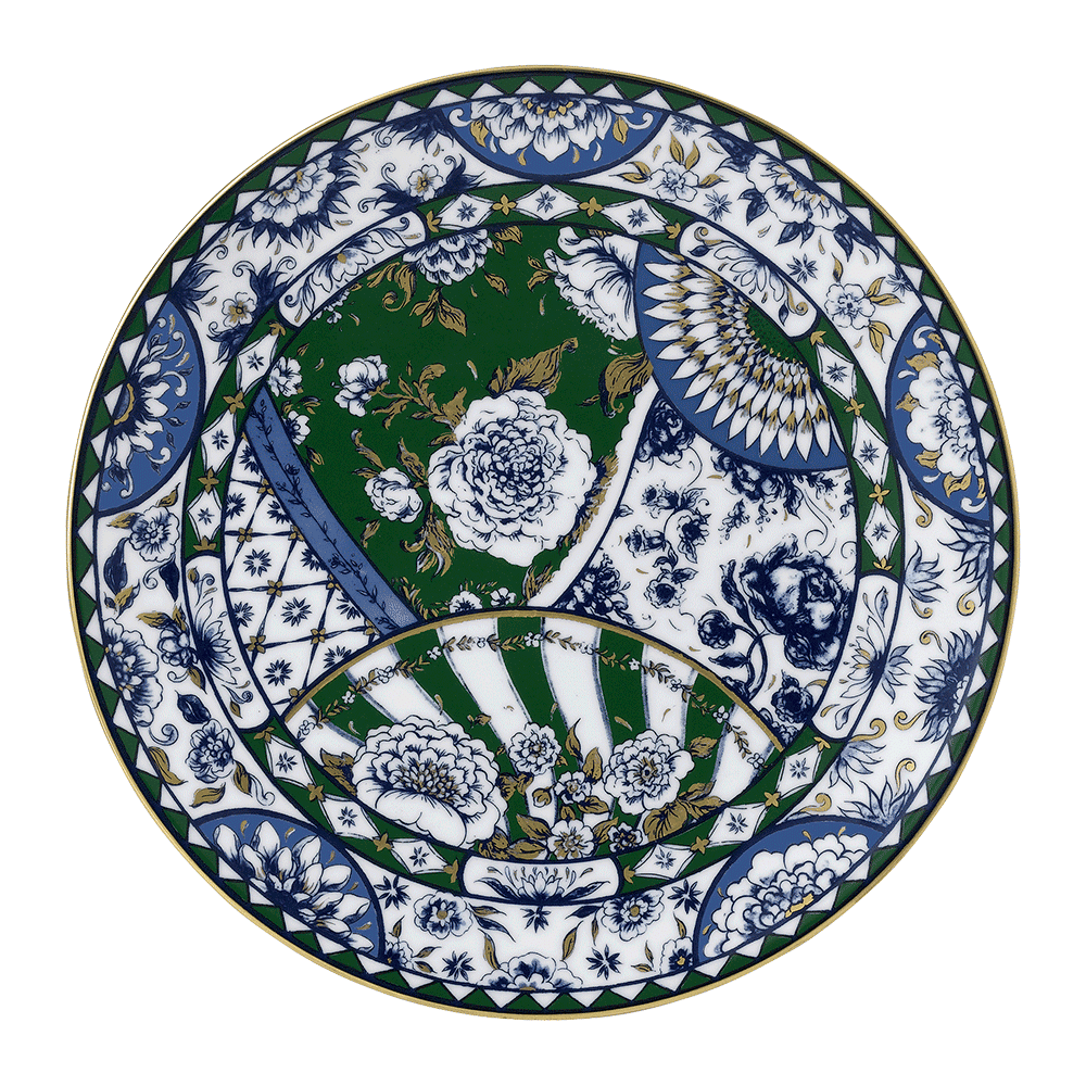 Тарелка десертная Royal Crown Derby Victorias Garden Blue & Green 21 см, Синий, Зеленый