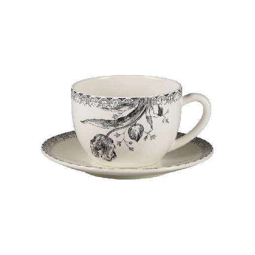 Чашка с блюдцем Gien Tulipes Noires 450 мл/8,5 см, Белый, Черный